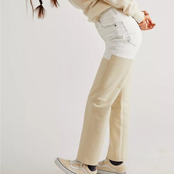 Agolde Pieced Pinch Waist 90's White Denim & Cream Leather Jeans size 29 - Picture 16 of 16